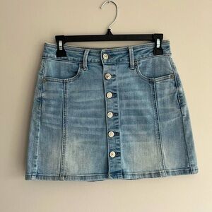 Denim Button-Front Skirt